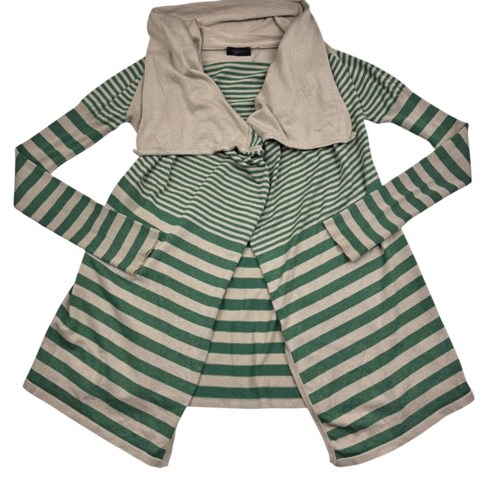Cyrus Rayon Blend Lightweight Asymmetrical Striped Open Front Cardigan Women's M